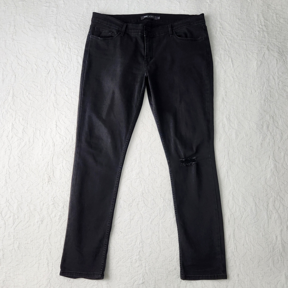 Levi's 524 Distressed Skinny Stretch Jeans In Black, Size 15 Juniors